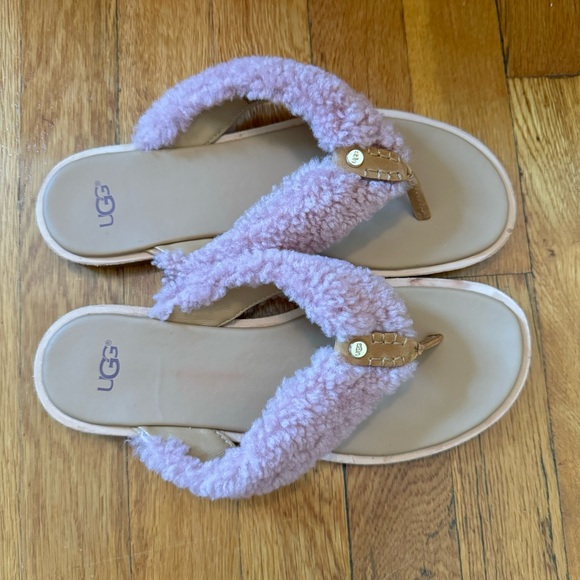 UGG Alicia Pink Dawn Shearling Flip Flops - Picture 6 of 8